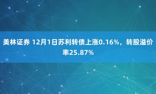 美林证券 12月1日苏利转债上涨0.16%，转股溢价率25.87%